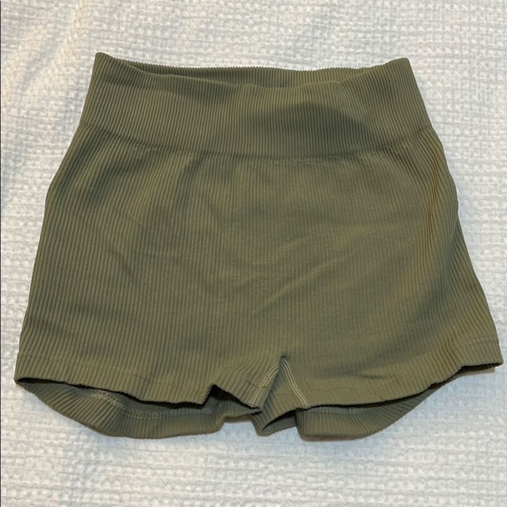 Olive Green Ribbed Athletic Gym Shorts